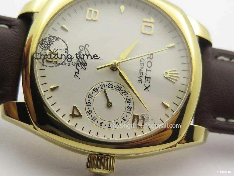 On YG A2824 Leather Brown Dial Date Cellini Strap Numeral White 0318